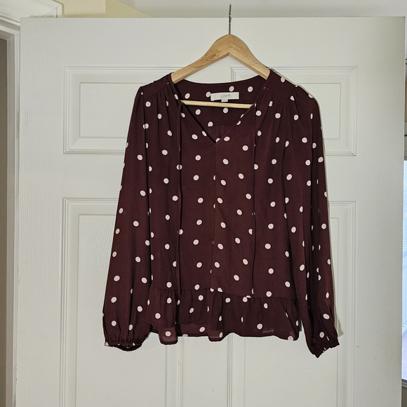 LOFT Burgundy Polka Dot Blouse - Picture 1 of 3